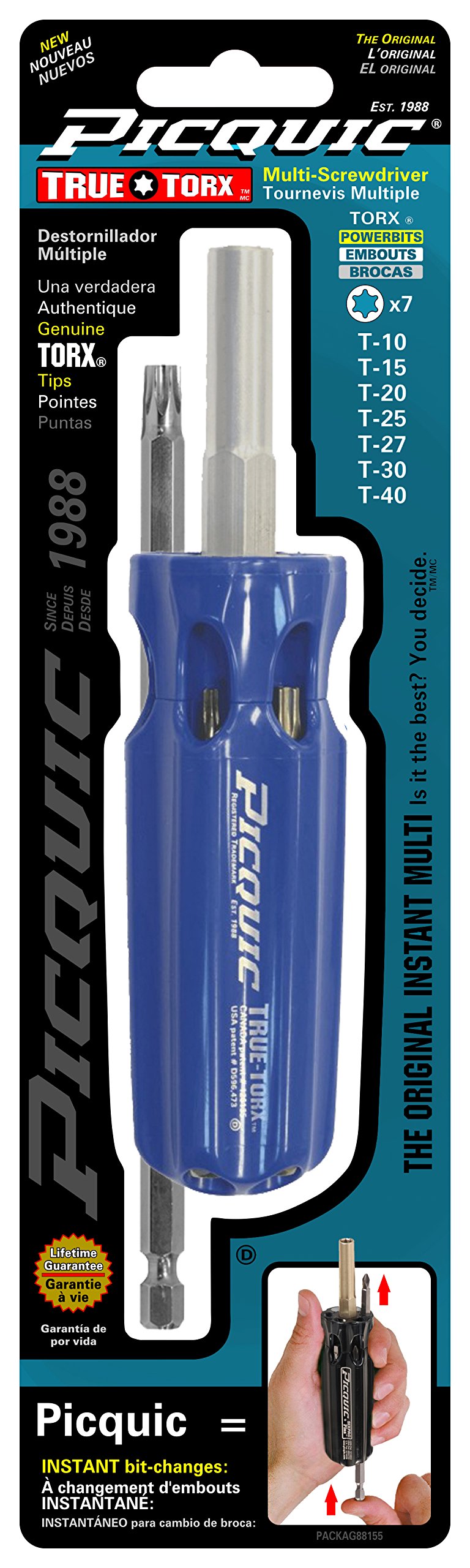 Picquic 88155 Multi-Bit Screwdriver with Seven Genuine Torx Bits